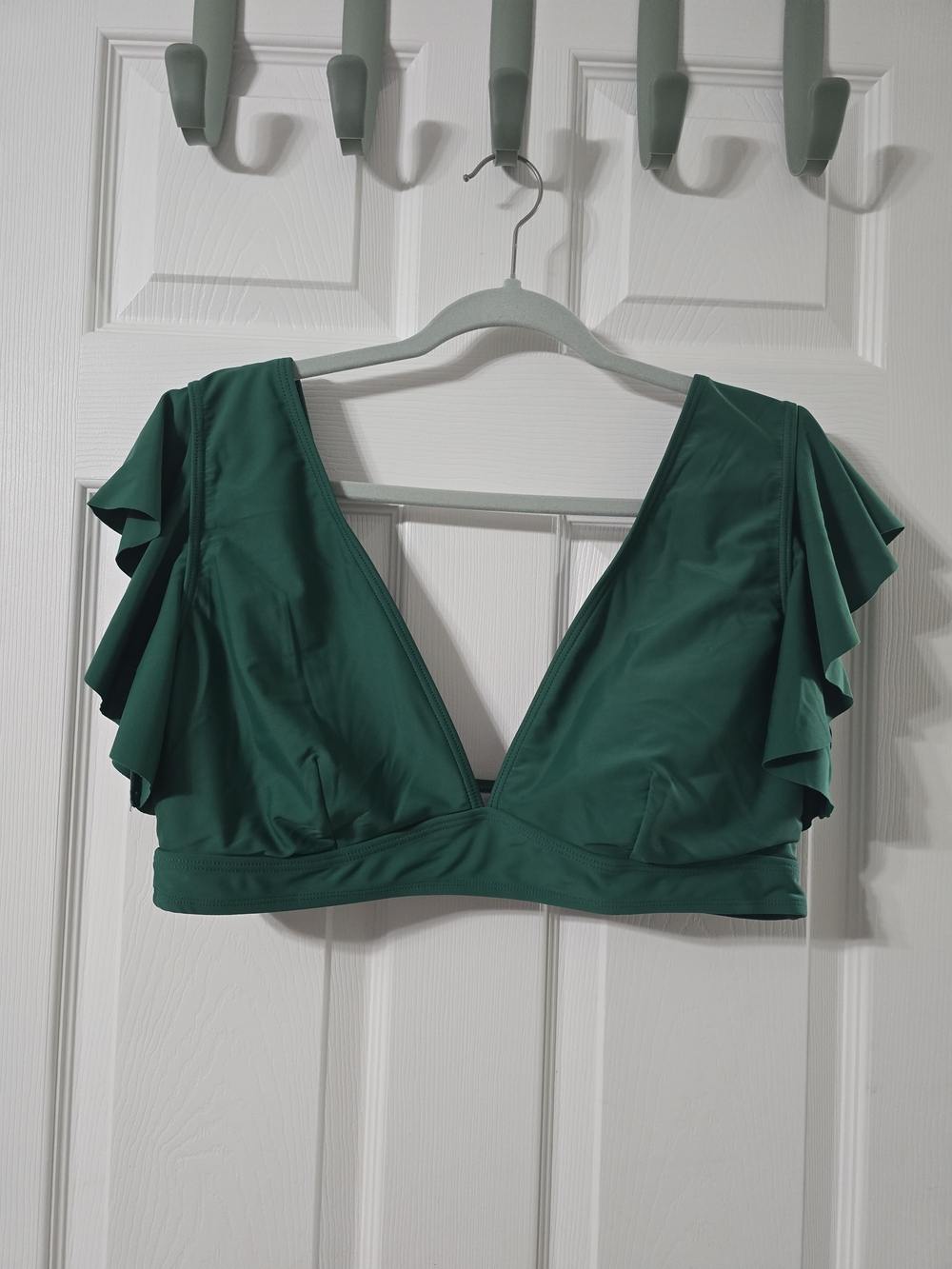 Green Ruffle Sleeve V-Neck Women's Top